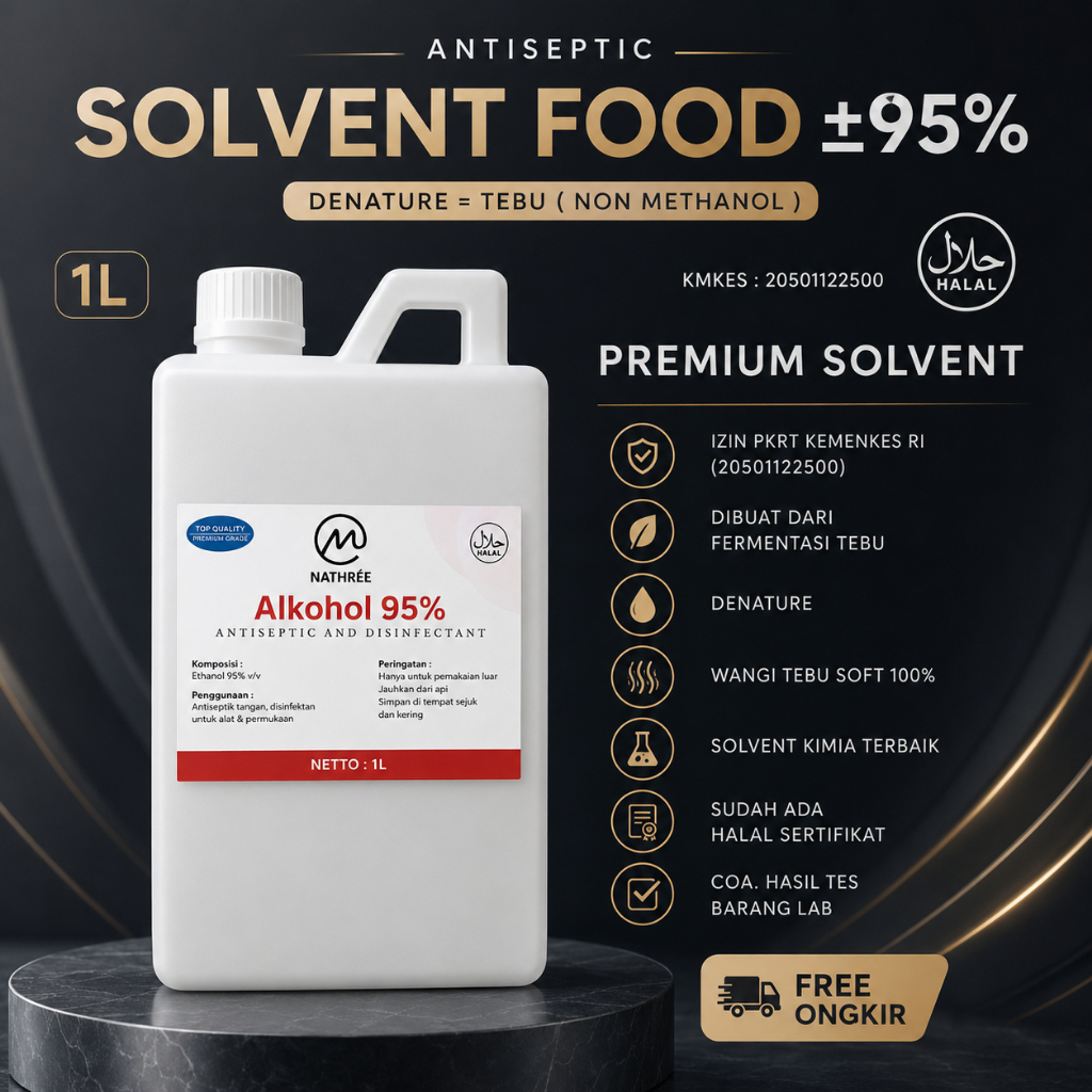 ALKOHOL SOLVENT FOOD GRADE 1LITER ( NATHREE ) 70% 96% SOLVENT