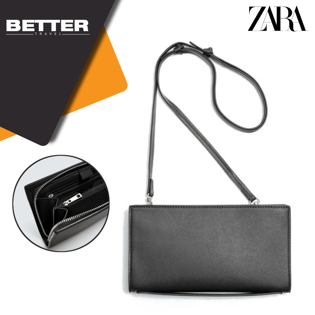 ZARA dompet panjang resleting pria dengan tali selempang crossbody bag pouch hand bag