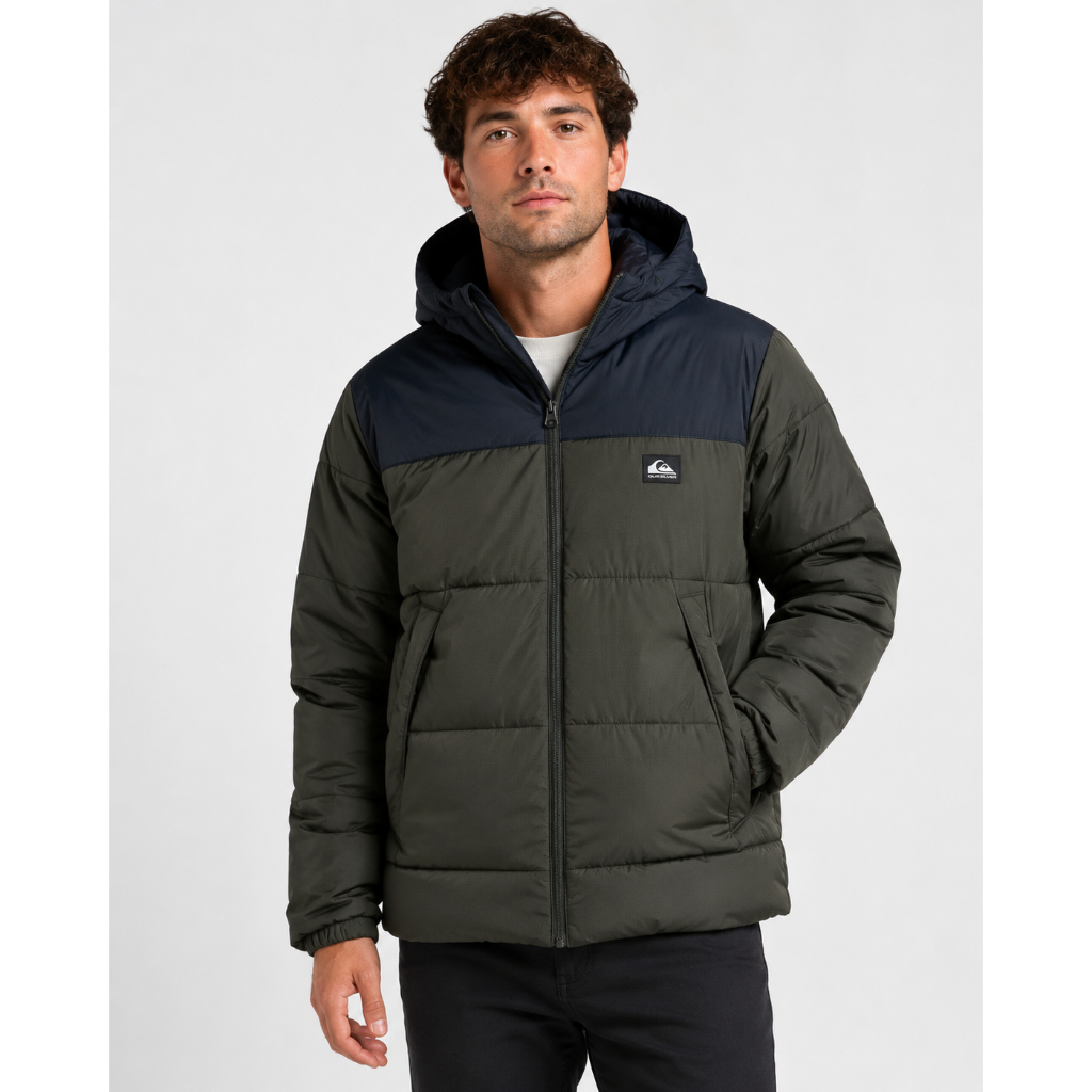 Jaket Quiksilver Quilted Colorblock Green Army Navy Original