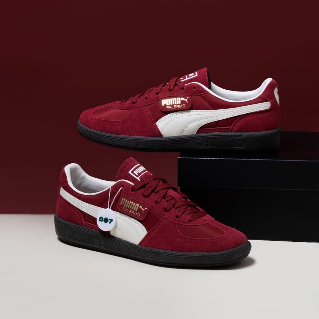 Sepatu Puma Palermo Pria Wanita Casual Sneakers Original Style Marun Putih Fashion Kekinian