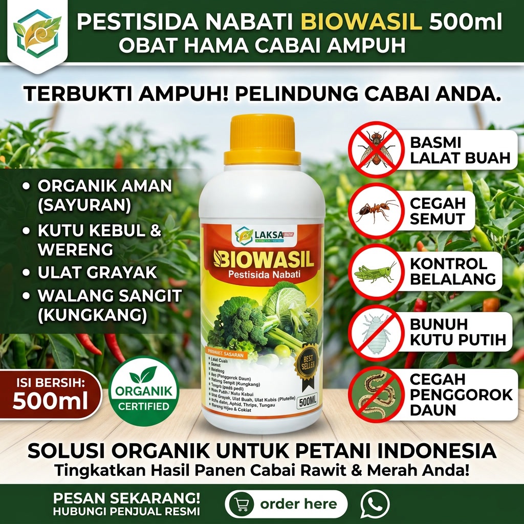 PESTISIDA NABATI BIOWASIL 500ml Obat Hama Tanaman Cabai Ampuh Basmi Lalat Buah Semut Belalang Penggo
