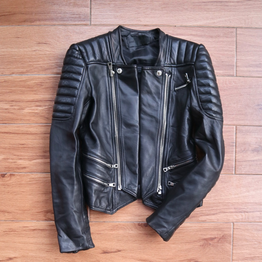 MACQUEEN kulit domba Jaket kulit asli biker cewek quilted  ramones rocker riders jaket motor wanita 