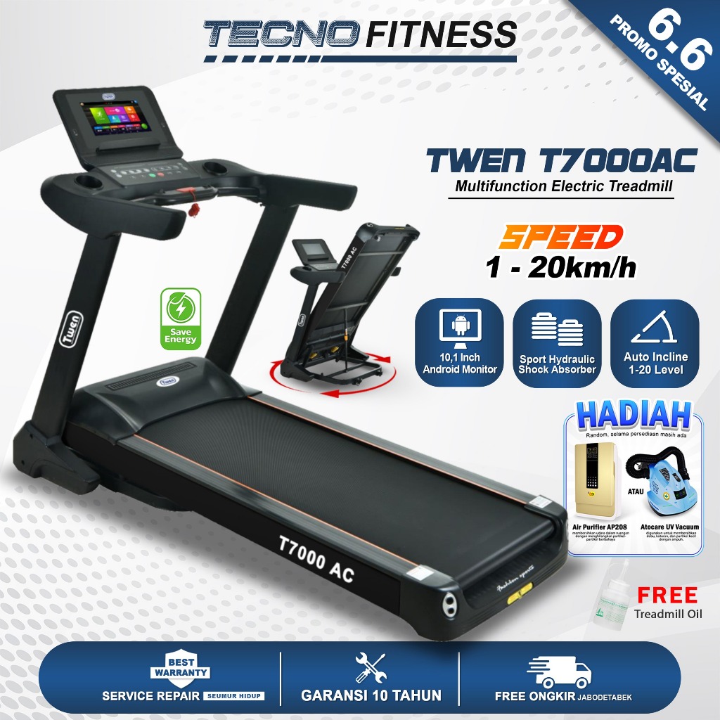 TWEN T7000AC Treadmill Listrik Treadmill Portable Treadmill Multifungsi Treadmil Lipat Alat Olahraga
