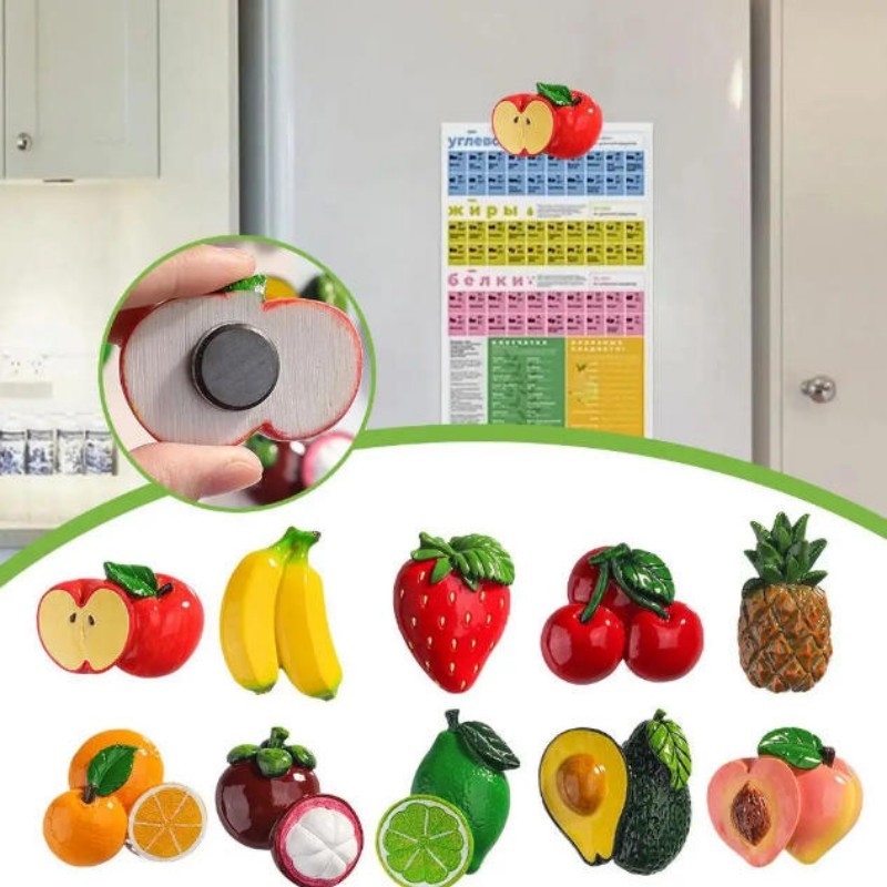 10Pcs Magnet Kulkas Buah 3D Buah-Buahan Kreatif Magnet Kulkas Buah Buah Magnet Kulkas