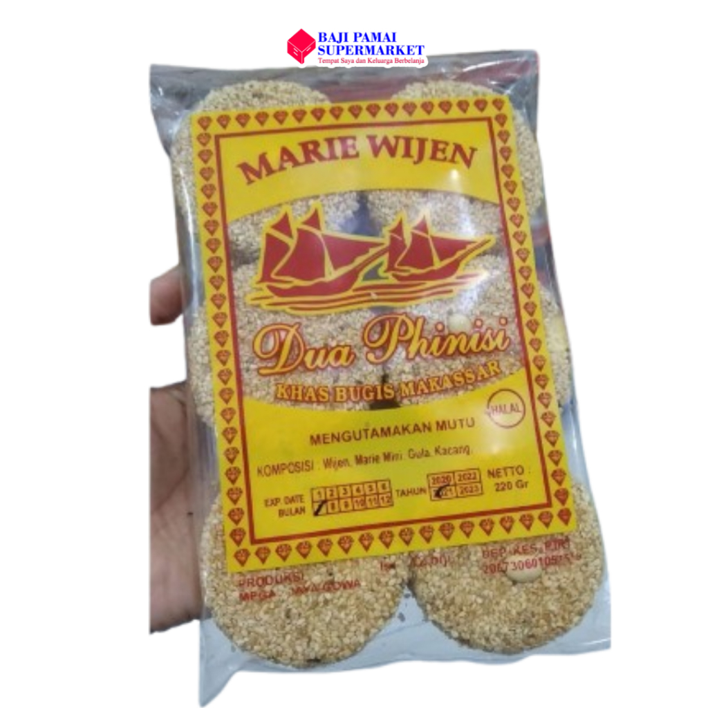 Marie Wijen Dua Phinisi khas Bugis Makassar 220gr rasa Original dan Durian - Oleh-oleh khas Makassar