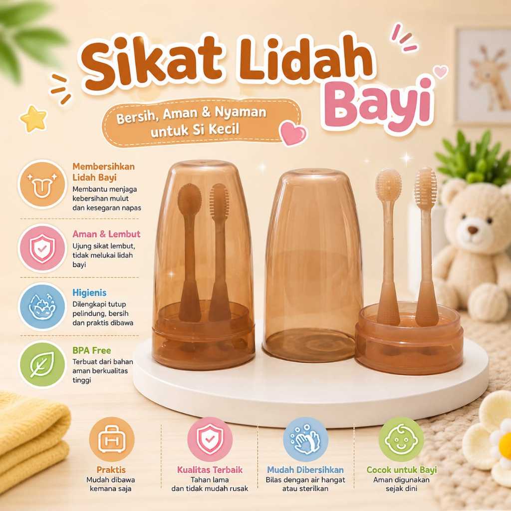 Sikat Lidah Bayi Silikon Lembut Sikat Gigi Bayi Pembersih Lidah Bayi 2 In 1