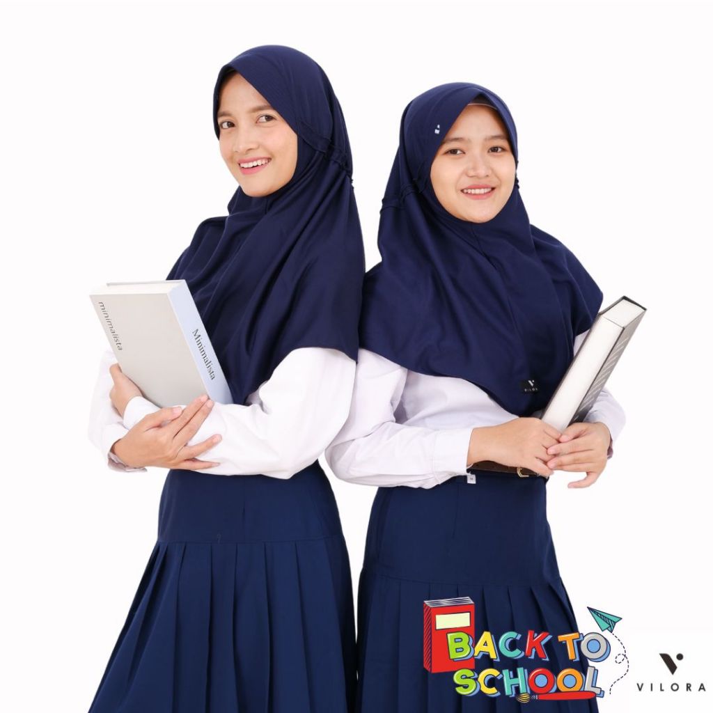 Kerudung Instan Serut Anak Sekolah Bahan Kaos Double PE Ukuran M hingga XXXL