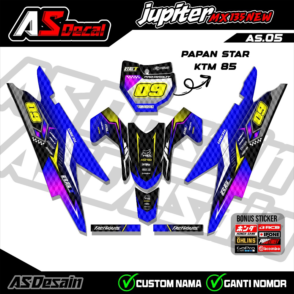 (Cod) Sticker RBT DECAL MOTOR JUPITER MX 135 NEW FULL BODY MOTOR RBT BEBEK MODIF SUPERMOTO YZ CRF KL