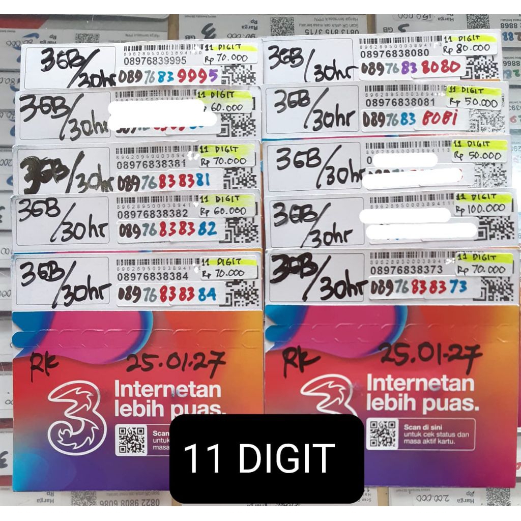 Nomor 3/ TRI 3GB 11 Digit Triple 9, 5/ ab ab ax