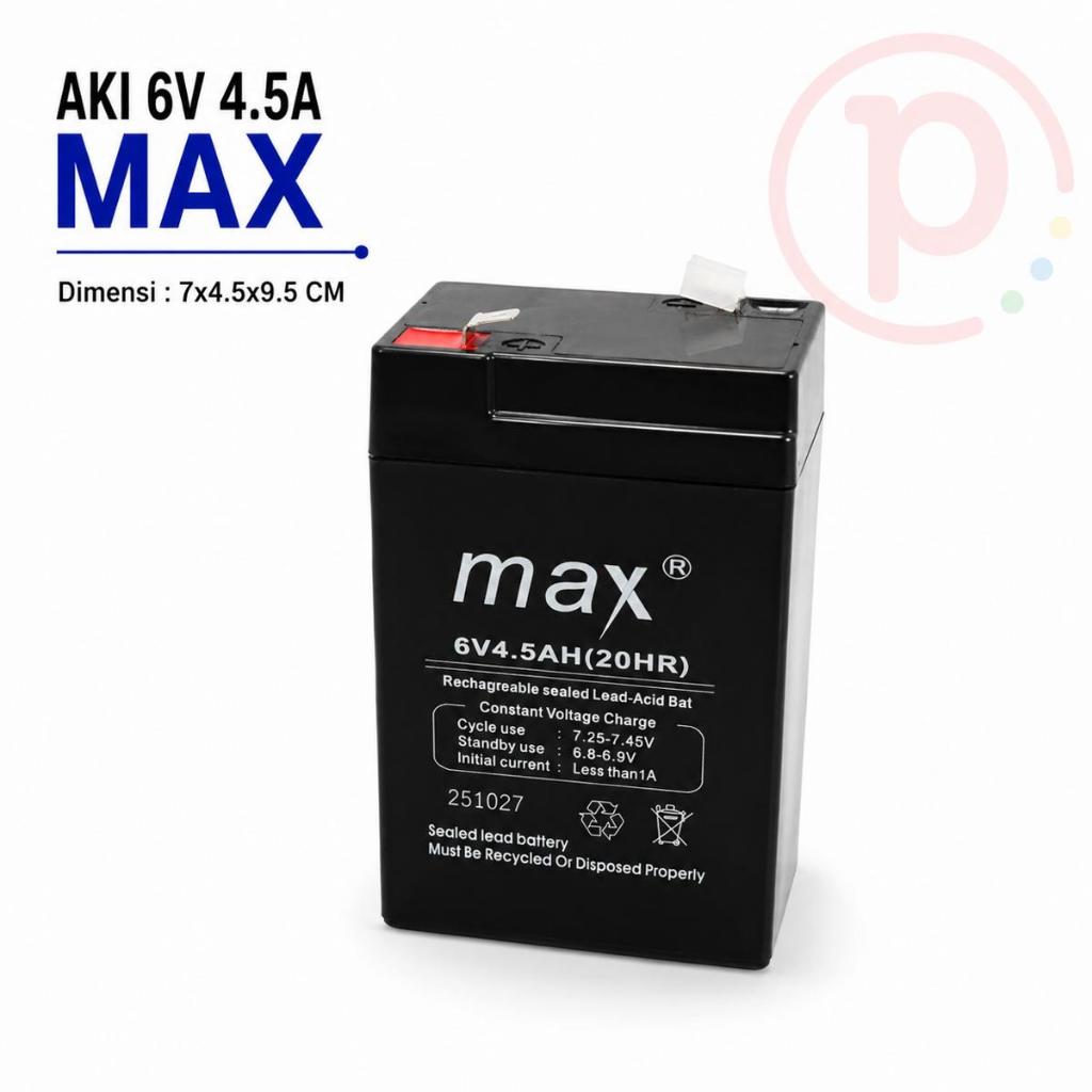 Aki 6V 4.5A MAX / Aki 6 Volt 4.5 Ampere Merek MAX