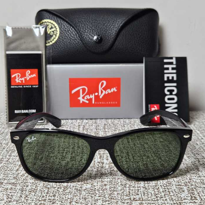 Kacamata Rayban New Wayfarer RB2132 901 Black Glossy Lens Green Original