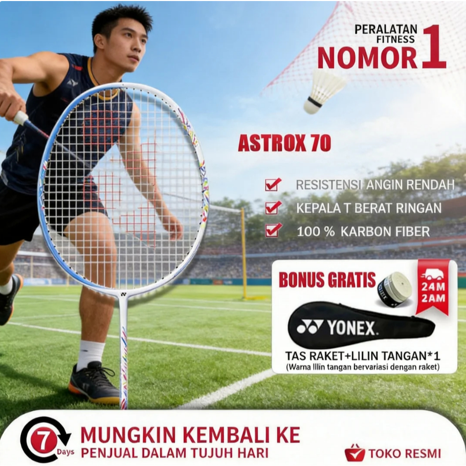 Special Promotion - Raket Badminton Yonex 70 blue New Full Set of Badminton