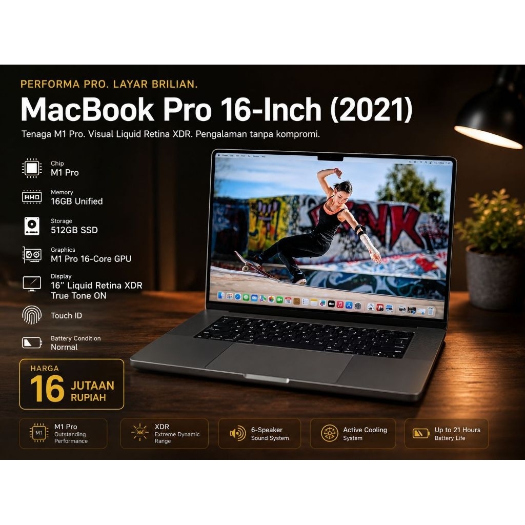 MACBOOK PRO M1 16INCH | CHIP M1 PRO | RAM 16GB | SSD 512GB | GOOD