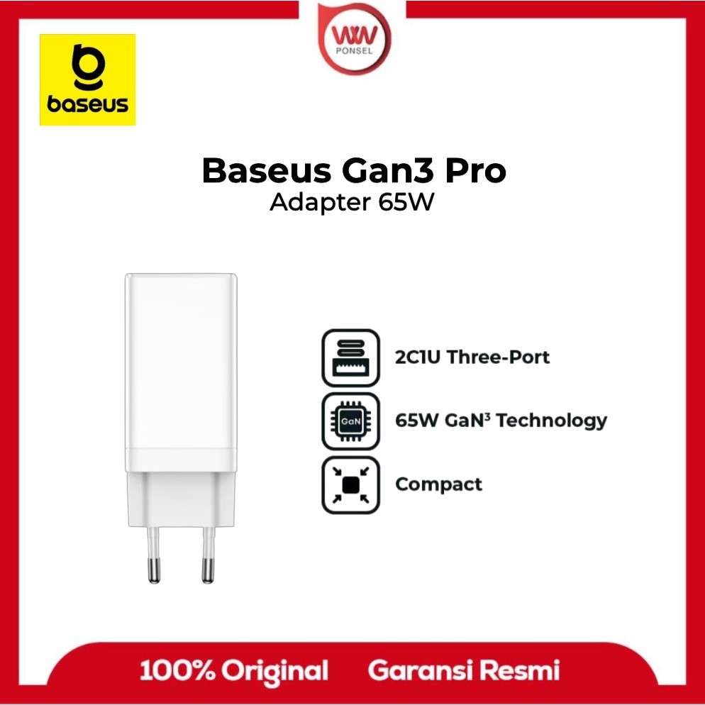 Baseus GaN3 Pro Fast Charger 2C+U 65W Type C