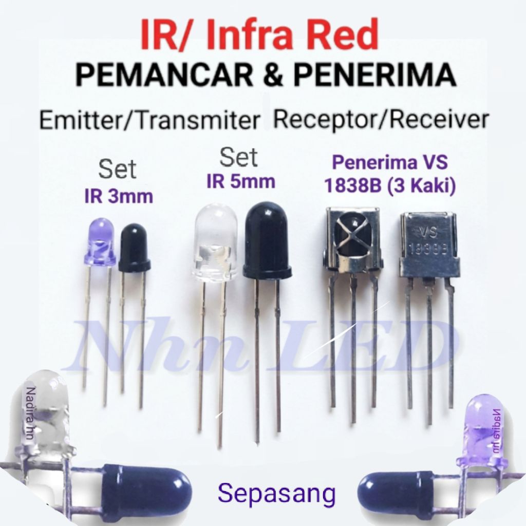 LED Infrared IR Emitting Diode Emitter dan Receiver 3mm / 5mm / VS1838B 3-Pin