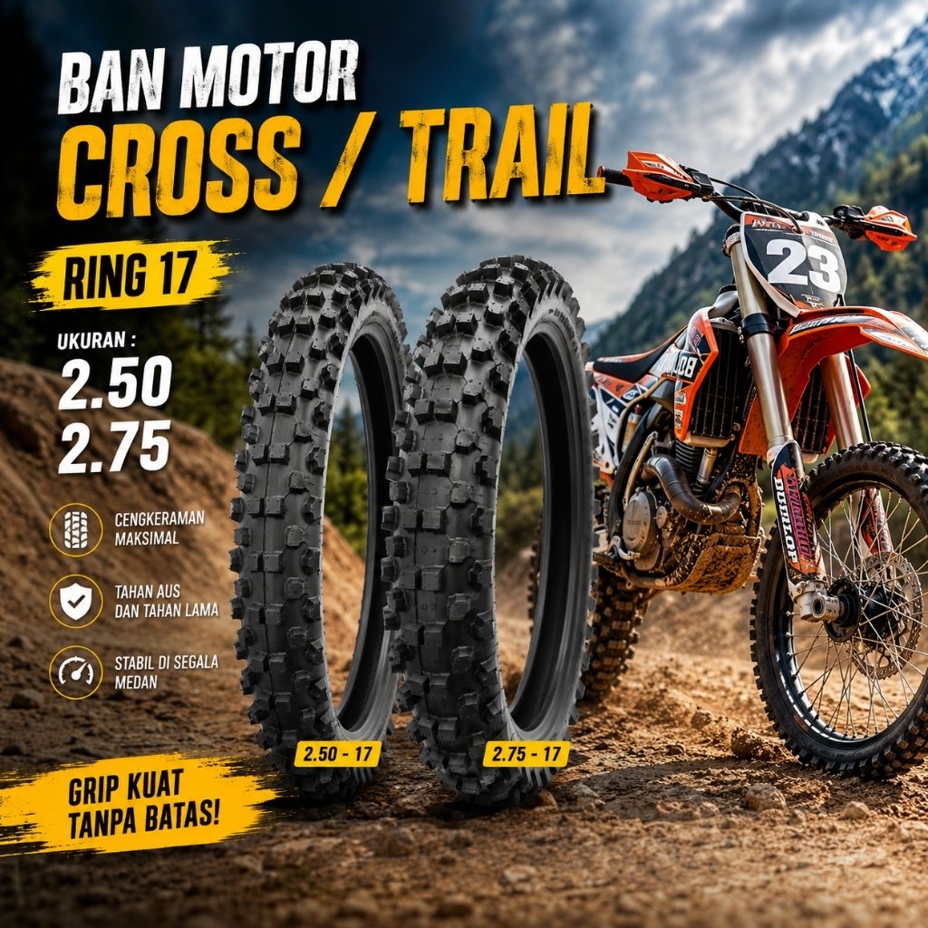 Ban Motor Cross Trail Ring 17 Ukuran 2.50 - 2.75 | Ban Tahu Trail Termurah Vulkanisir