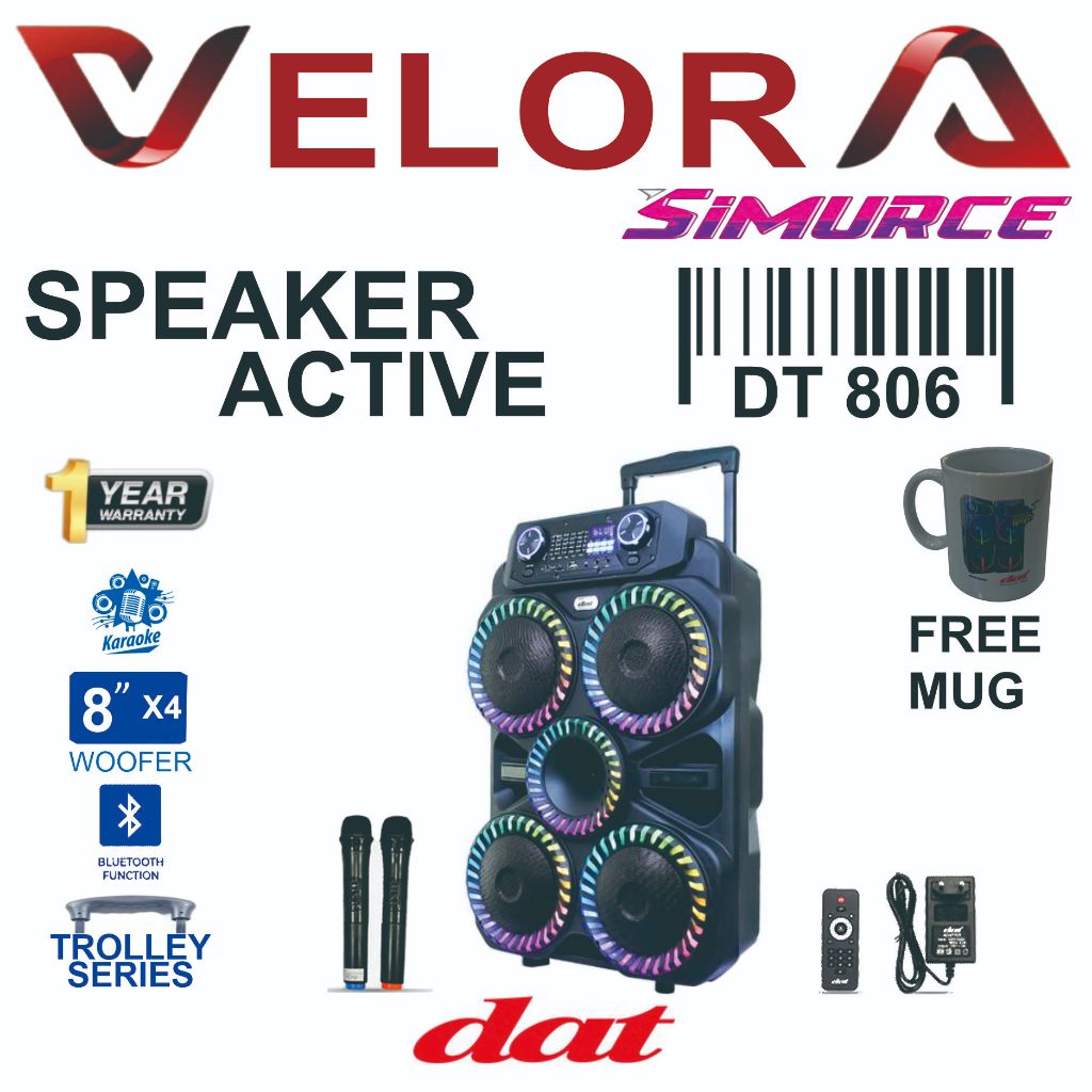 DAT DT 806 QUATRO Trolley Speaker Bluetooth 8" x 4 Woffer Rechargeable Speaker Low Watt Garansi Resm