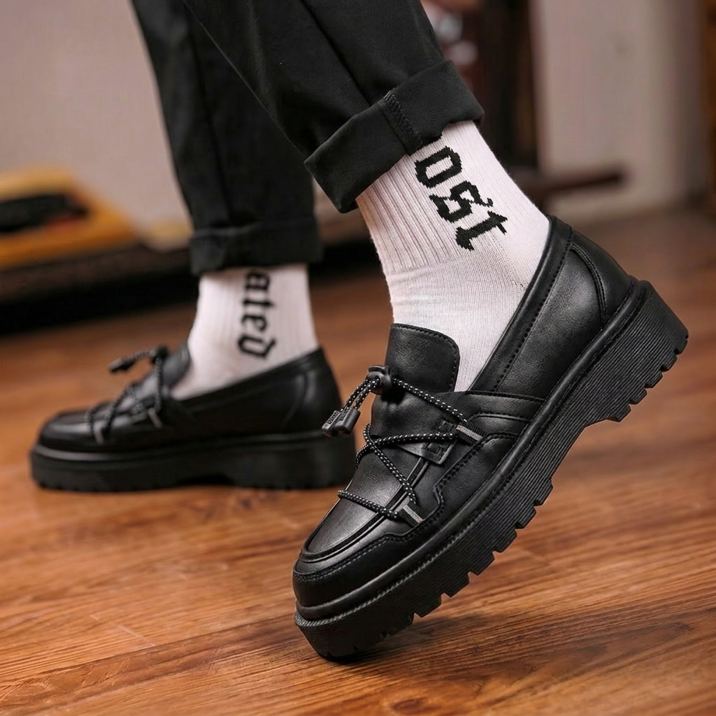 Sepatu Pantofel Loafers Hitam Pria Chunky Sole Tebal 39-45