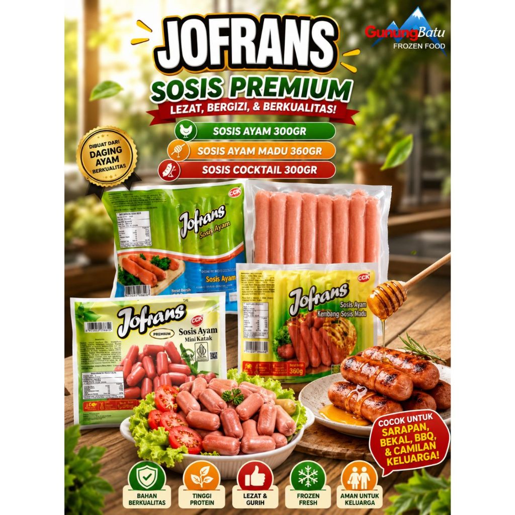 JOFRANS SOSIS AYAM 360GR/ SOSIS AYAM MADU 360GR/ SOSIS COCKTAIL 300GR
