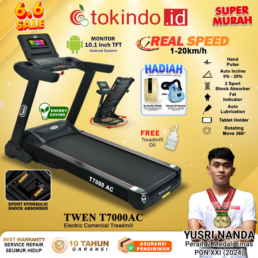 TWEN T7000AC Treadmill Listrik Treadmill Portable Treadmill Multifungsi Treadmil Lipat Alat Olahraga