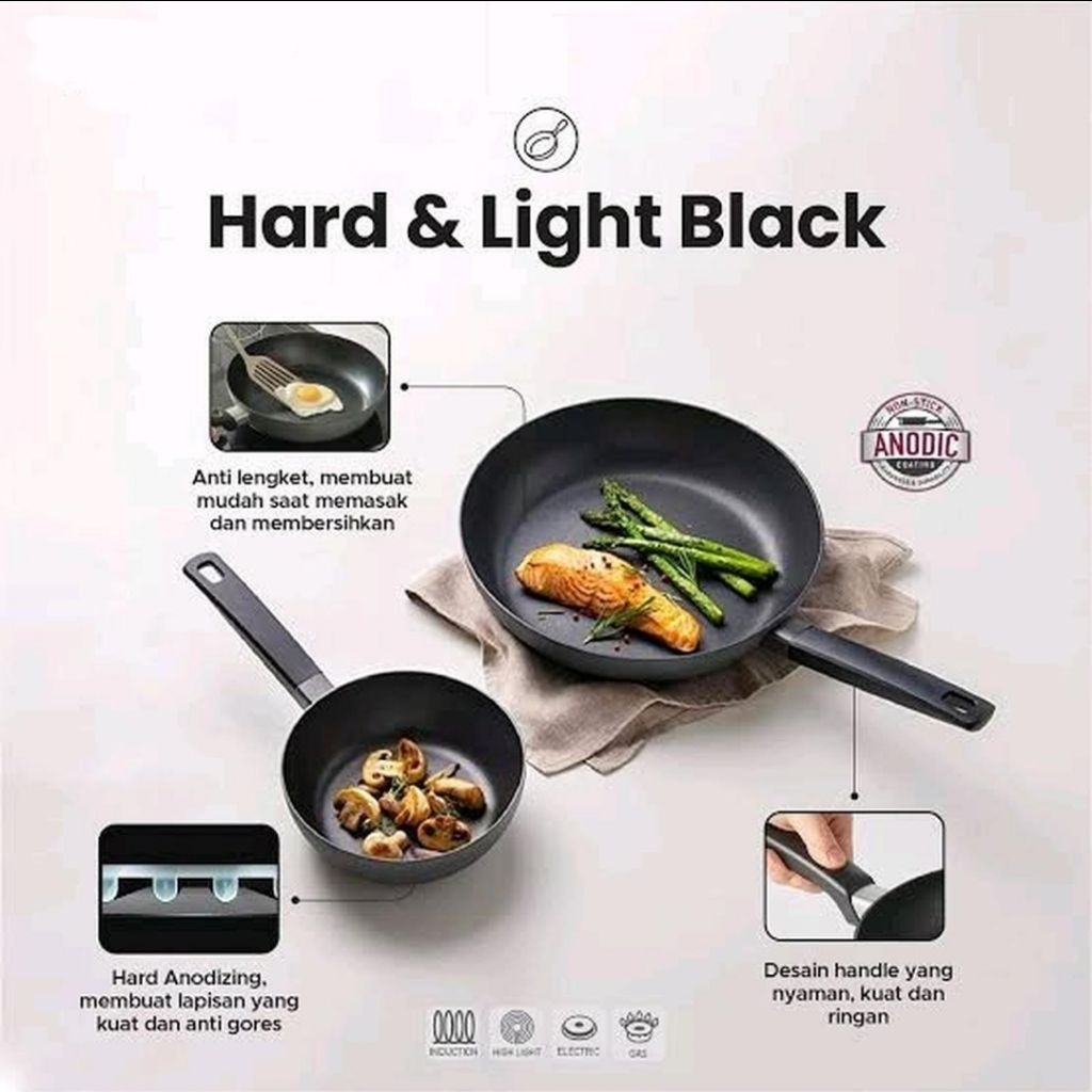 Lock&Lock Panci Hard & Light Black 30cm Frying Pan Non-Stick Coating