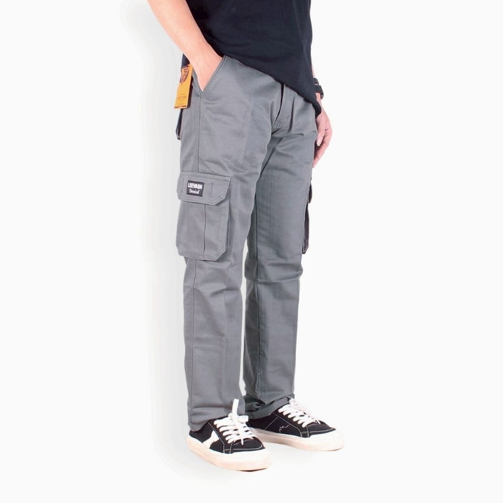LEEVASHl Original Cargo Pants Regular Fit Pria Panjang Premium Warna Grey Black Cream Green Army Dar