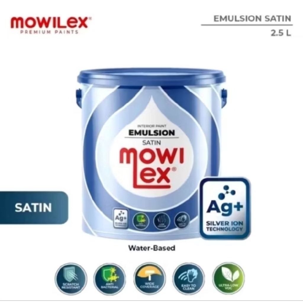 Mowilex Emulsion Satin / Cat Tembok Interior Anti Bakteri / E-3000 Putih Pesona 2,5ltr