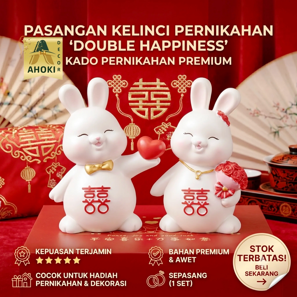 Patung Kelinci Pasangan Wedding Hadiah Pernikahan Souvenir - Hadiah Pernikahan & Cinderamata Mewah