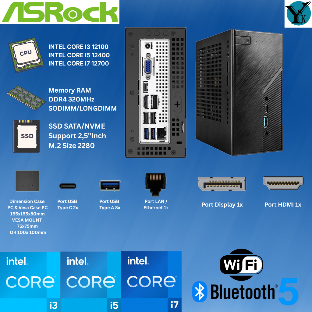 Asrock DeskMini B660 WIFI Case + Power + Motherboard + CPU Cooler - Intel Core i3, i5, i7 Gen12 - BA
