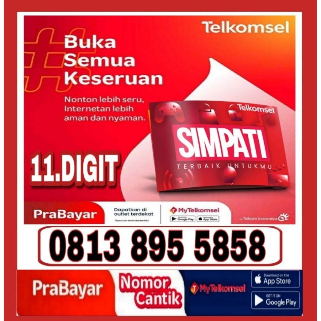 Nomor Cantik Telkomsel Simpati 11 Digit 4G 5G 5858 - O813 895 5858