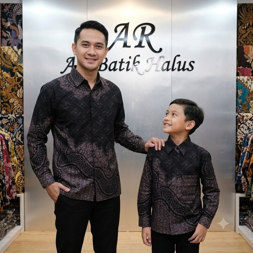 Ungu Taro, Kemeja Batik Couple Ayah Dan Anak Warna Ungu Taro, Bahan Dobby Tenun Premium,Furing Hero