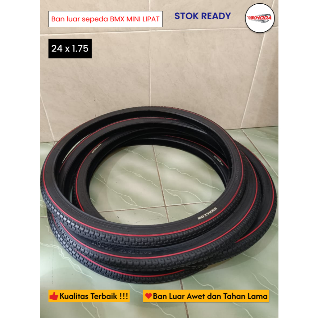 Ban Luar Sepeda 24 x 1.75 Swallow - Ban 24 Inch Sepeda Mini & MTB Ringan List Merah