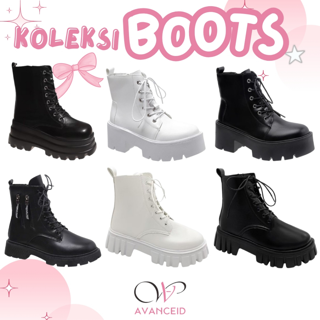 AVANCEID KOLEKSI BOOTS Sepatu Sneakers Wanita Docmart Putih Hitam