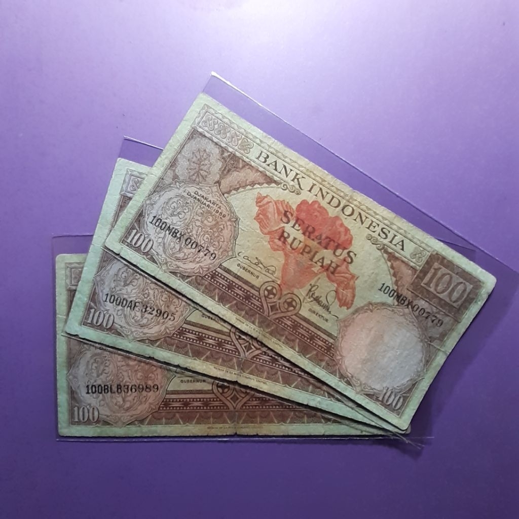 uang kuno 100 rupiah seri bunga 1959
