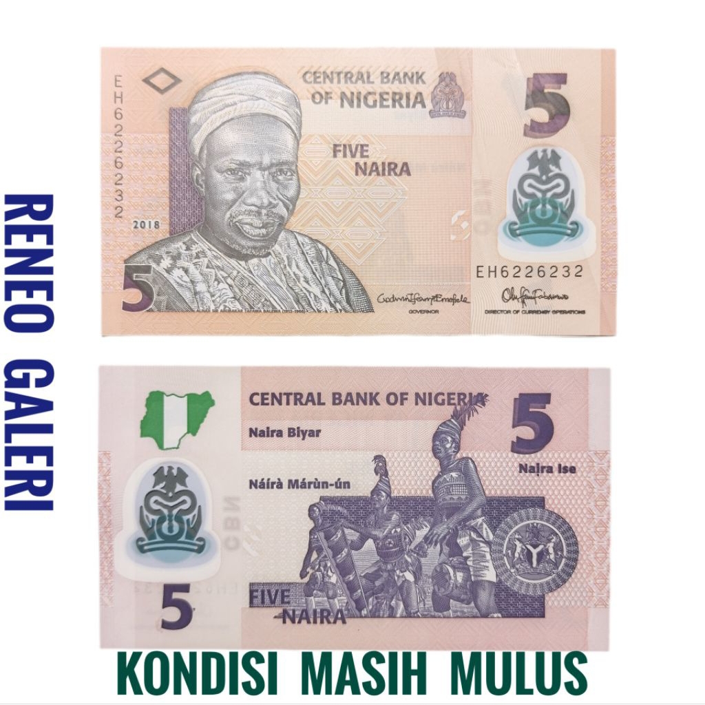 Mulus asli 5 Naira Nigeria Afrika tahun 2018 polymer plastik uang kertas asing duit luar negeri manc