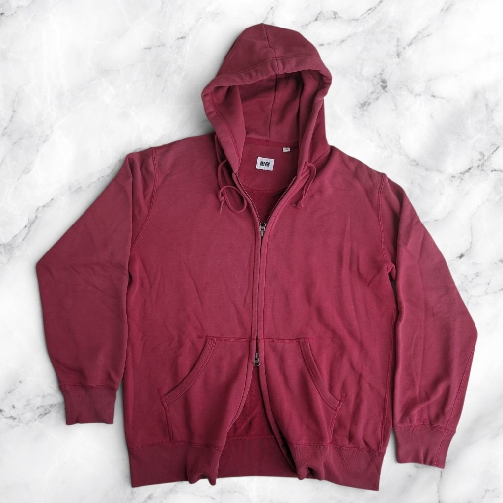 Hoodie Uniqlo Double Zipper YKK Merah Size XL Second