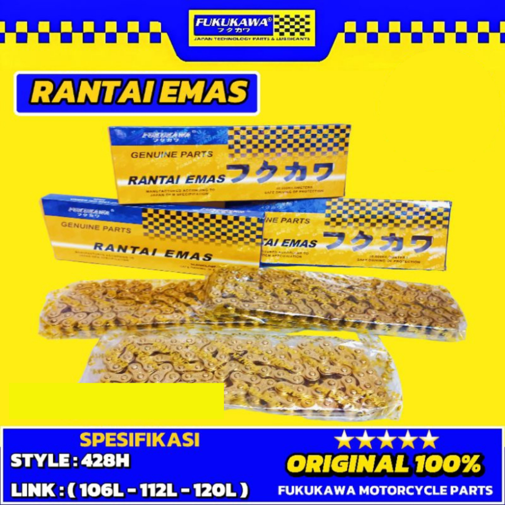 Rantai Emas 428H 520H -106L 112L 128L 136L 140L 415H 140L Rantai All Size Ori Fukukawa