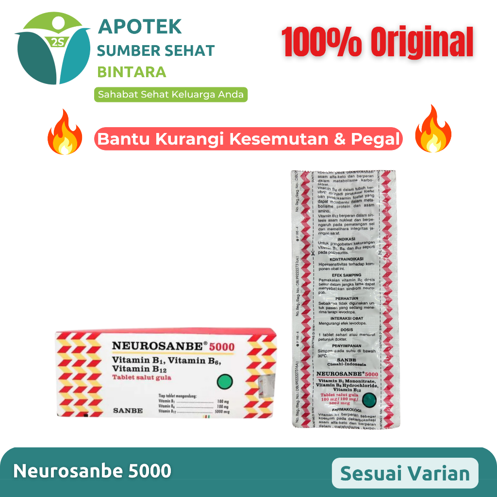 [STRIP] Neurosanbe 5000 | Vitamin B1 B6 B12 | Dukung Kesehatan Tubuh