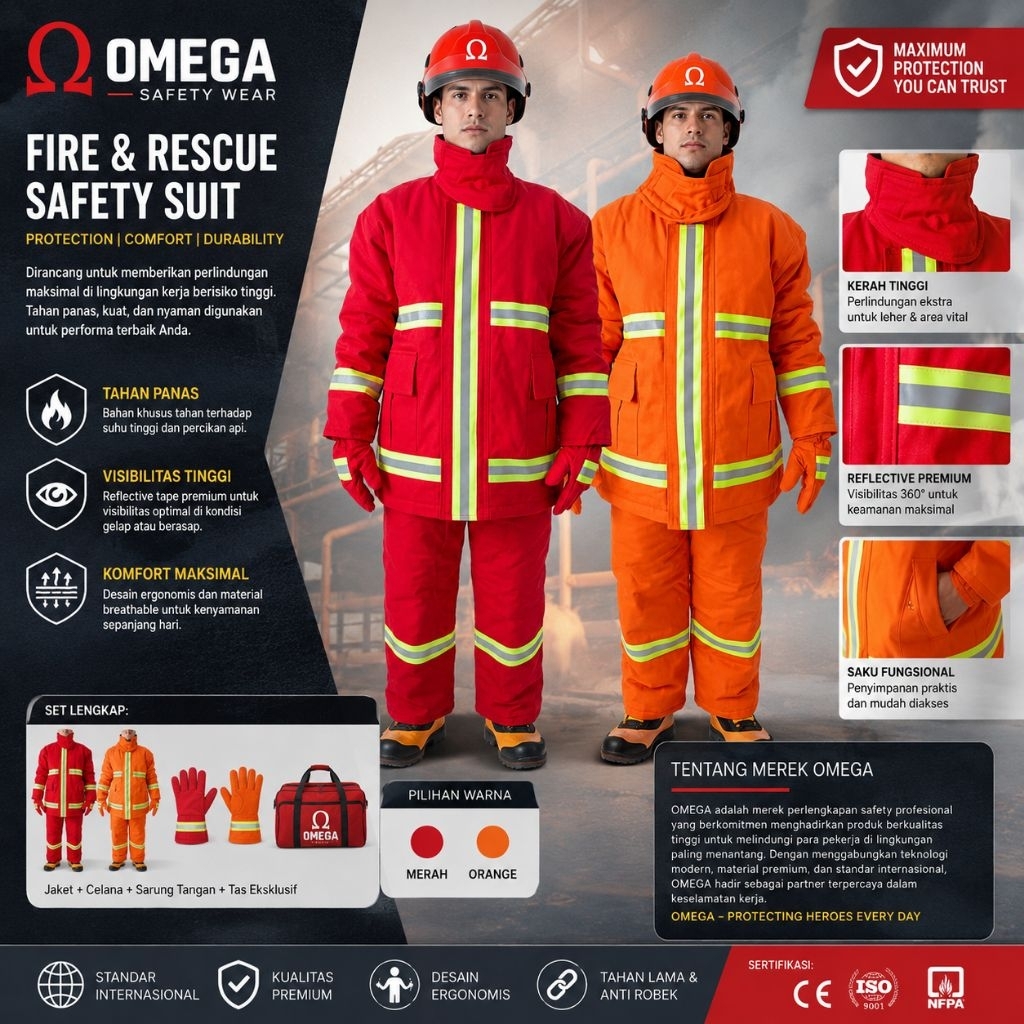 Baju Damkar APD Safety Tahan Panas Reflective Set | Setelan APD Damkar Baju Pemadam Api