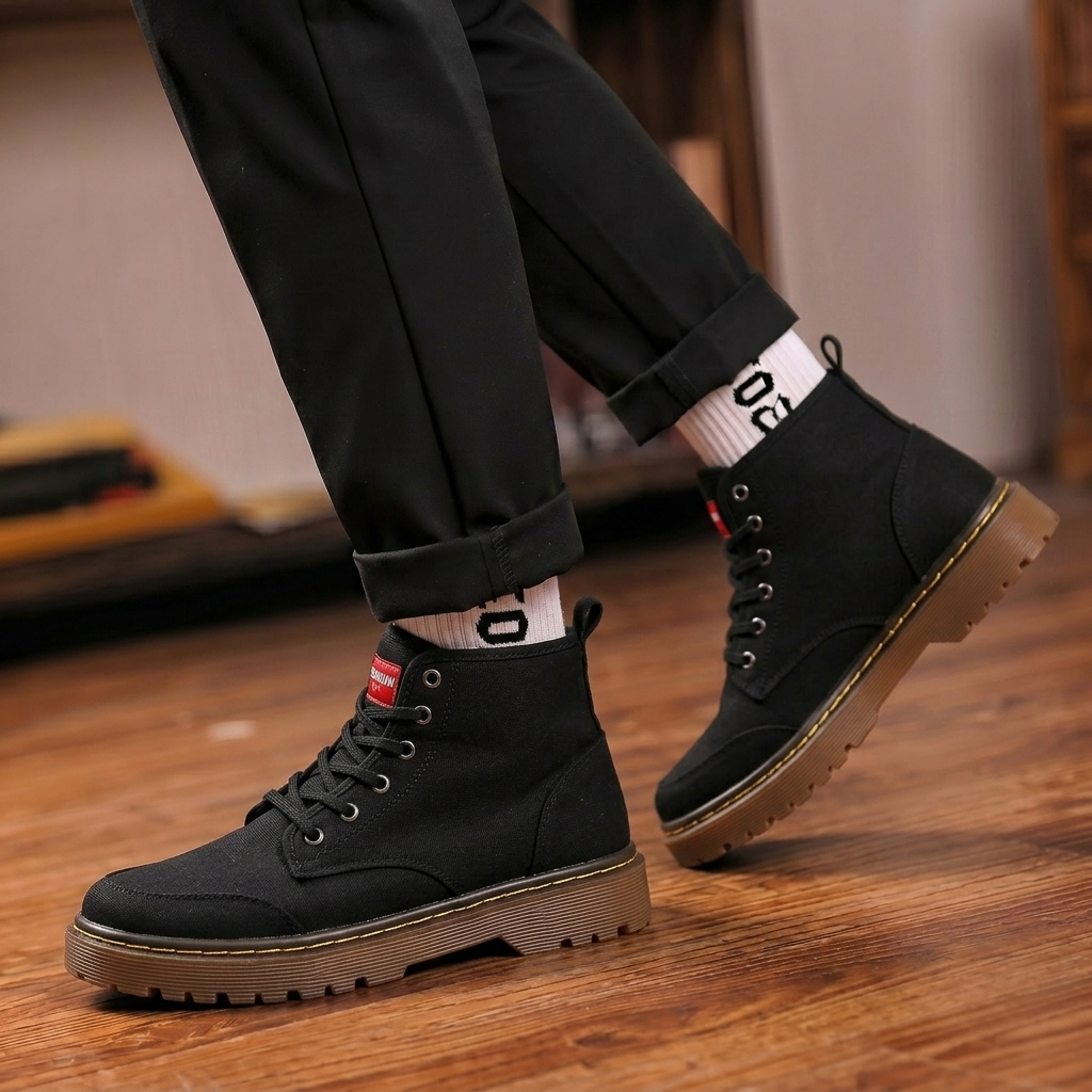 Sepatu Pantofel Hitam Docmart Boots Pria Sole Tinggi Kekinian