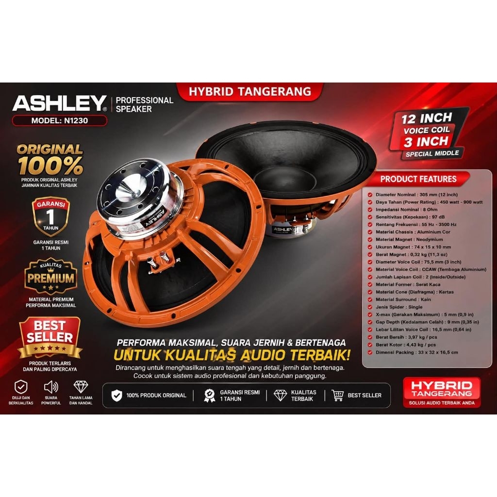 SPEAKER KOMPONEN 12 INCH NEO ASHLEY N1230 / n1230 ORIGINAL