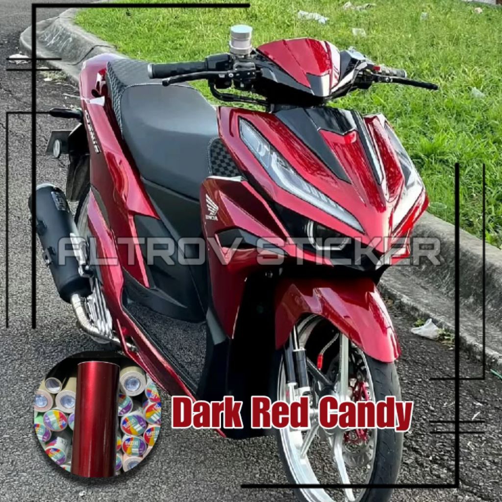 Stiker Motor Merah Tua Metalik Dark Red Candy - Kualitas Premium, Warna Mewah, Lem Bubble