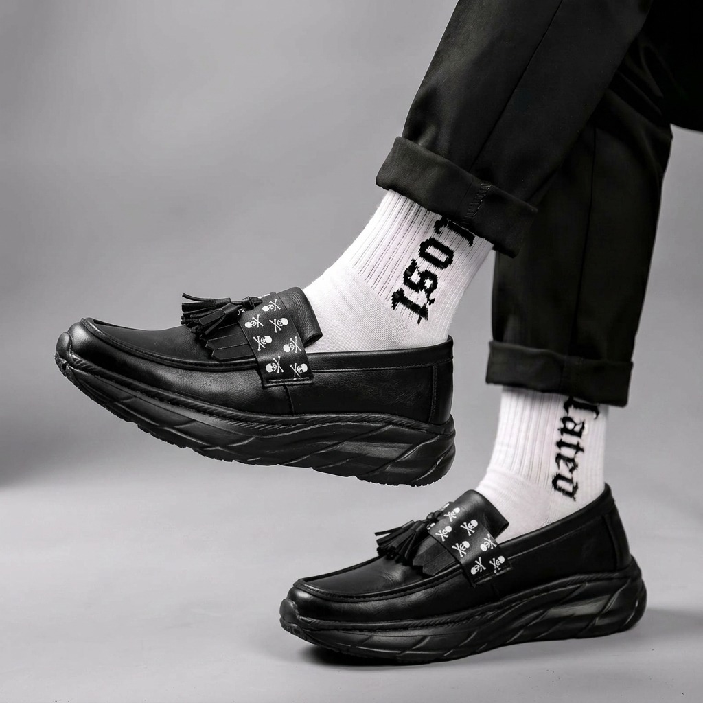 Sepatu Sneakers Pria Sole Tebal Chunky Hitam
