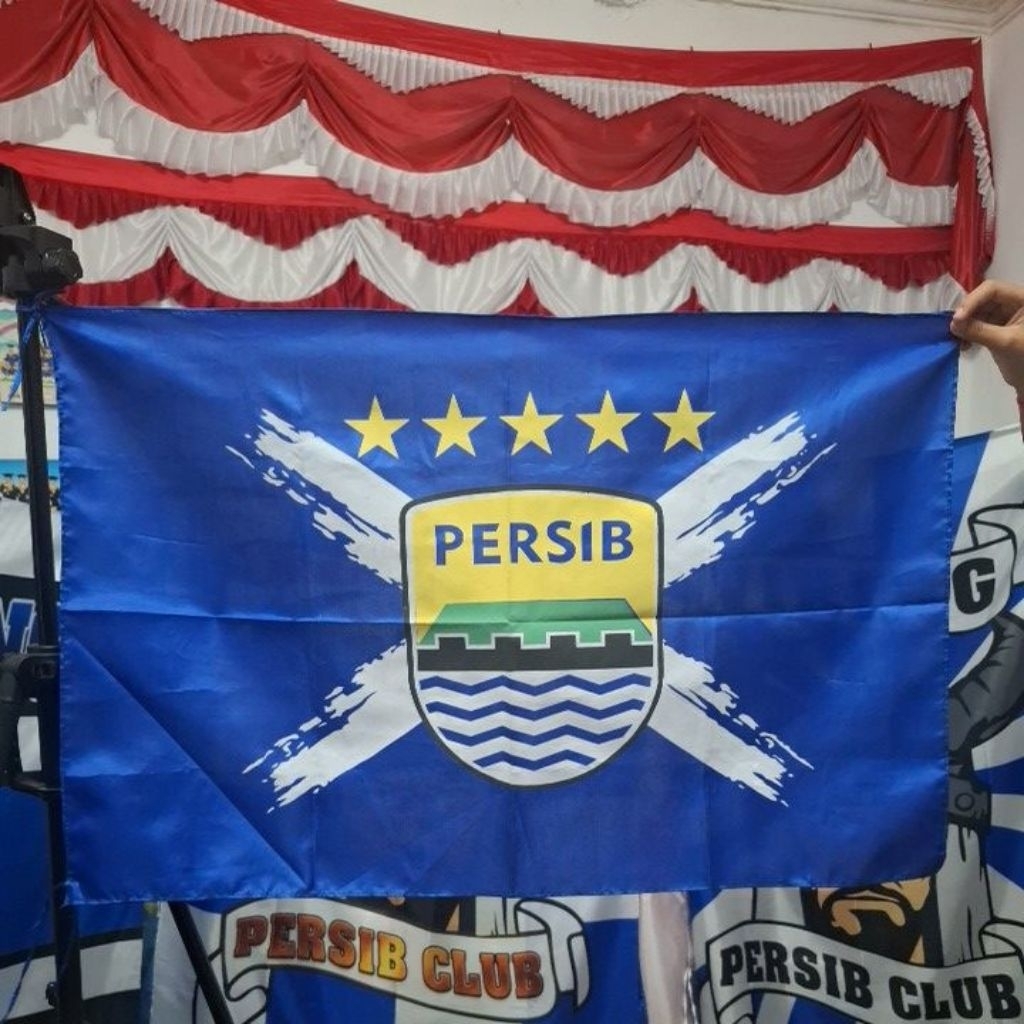 Bendera persib silang biru ukuran -+90×60cm bintang 4/bendera persib manual/bendera persib polyester