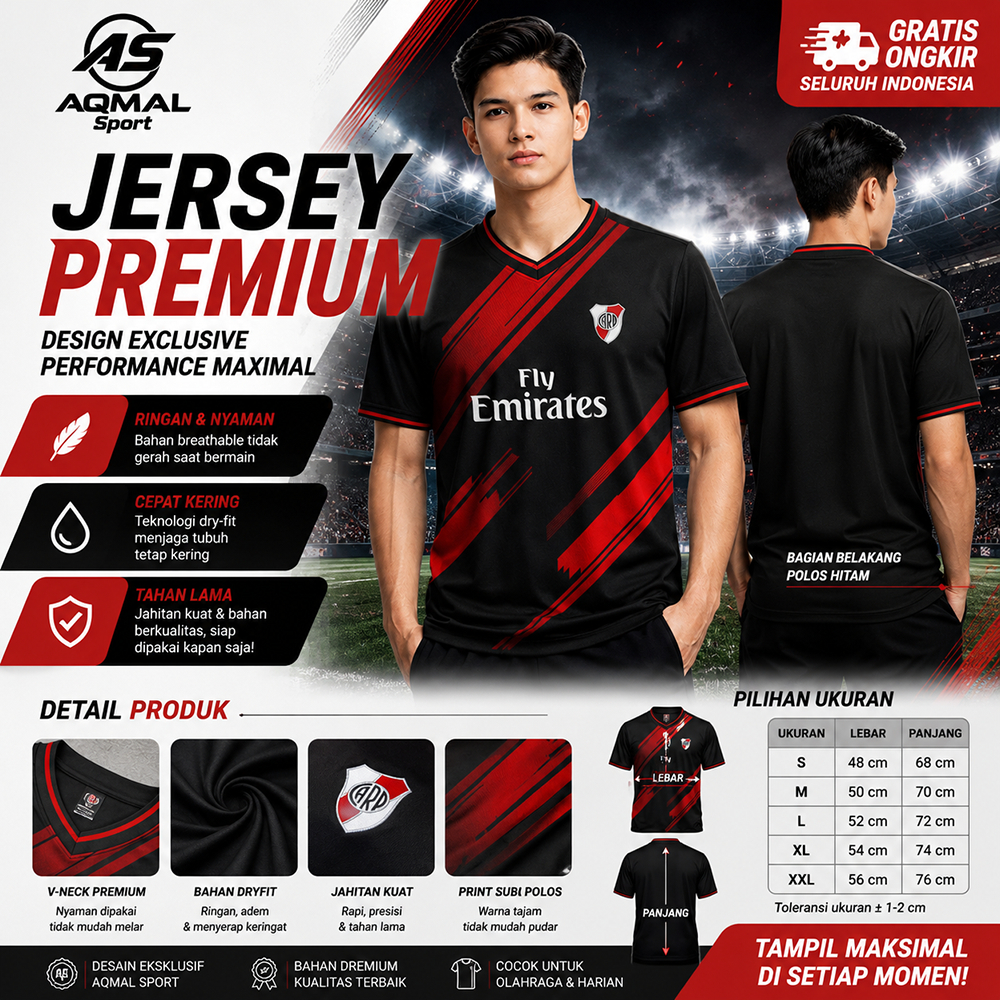 Jersey fan version Desain fan version  Warna Merah Putih - Bahan Dryfit Premium Print belakang polos
