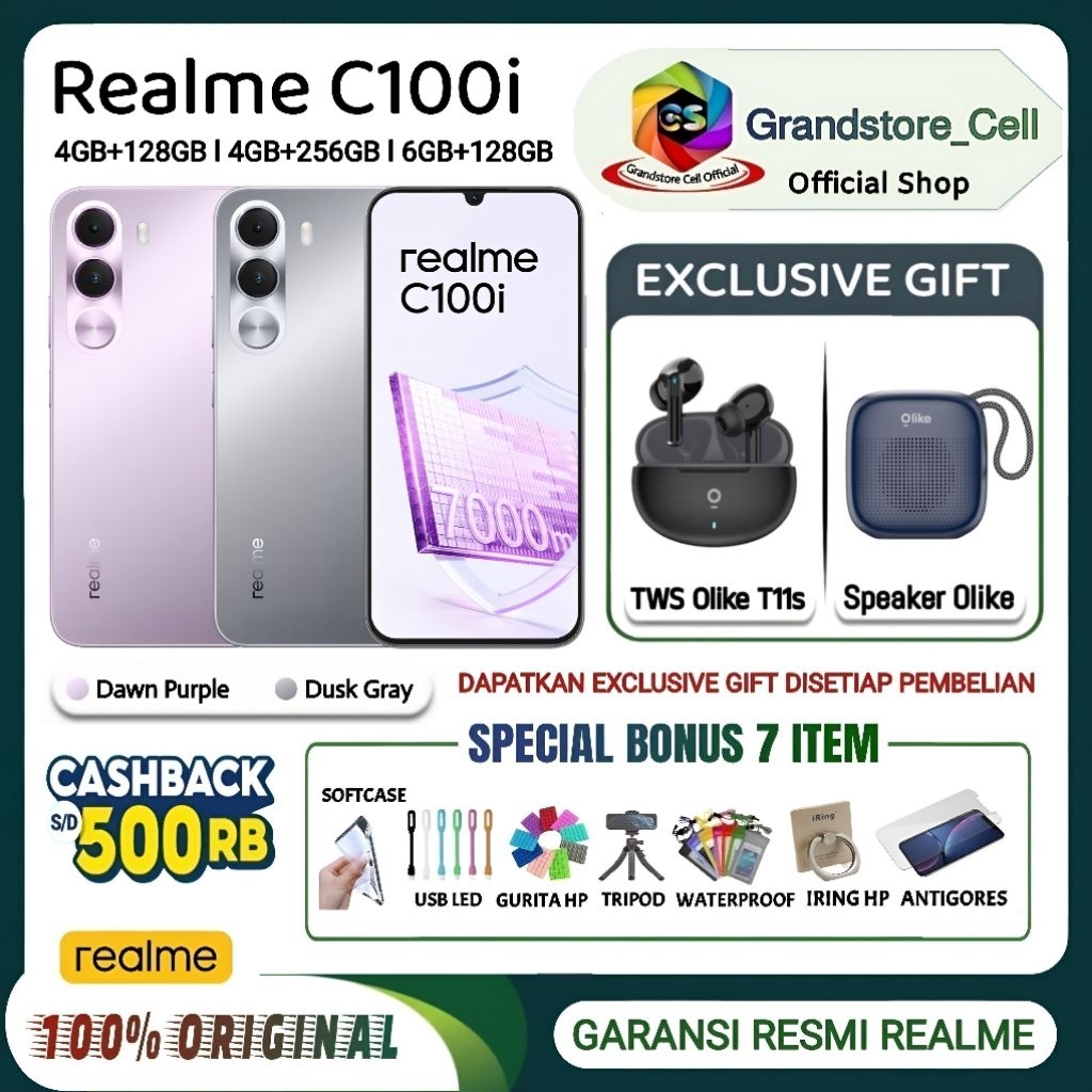 REALME C100i [4/128GB] [4/256GB] [6/128GB] - 120Hz Ultra Smooth Display, 7000mAh 15W | GARANSI RESMI