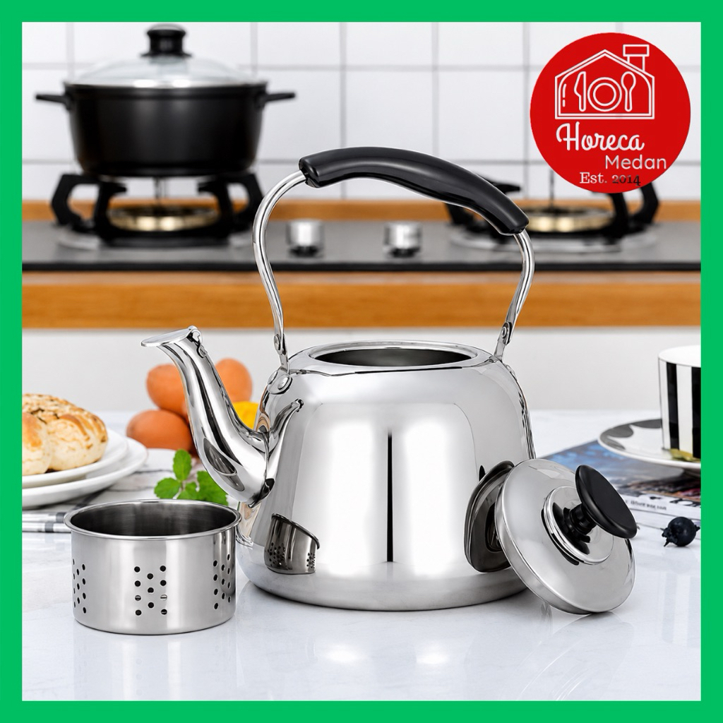 CERET STAINLESS STEEL MINI WITH HANDLE AND FILTER / TEKO MASAK AIR 1 DAN 2 LITER KECIL BUNYI