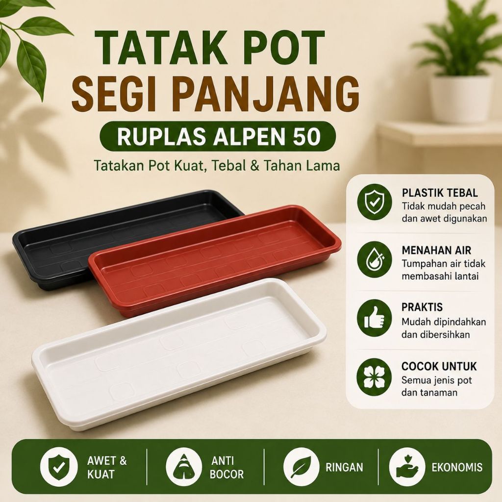 Tatakan Alas Pot Panjang Alpen 50 Putih | Tray Tatakan Pot Tanaman Plastik | Tatakan Putih