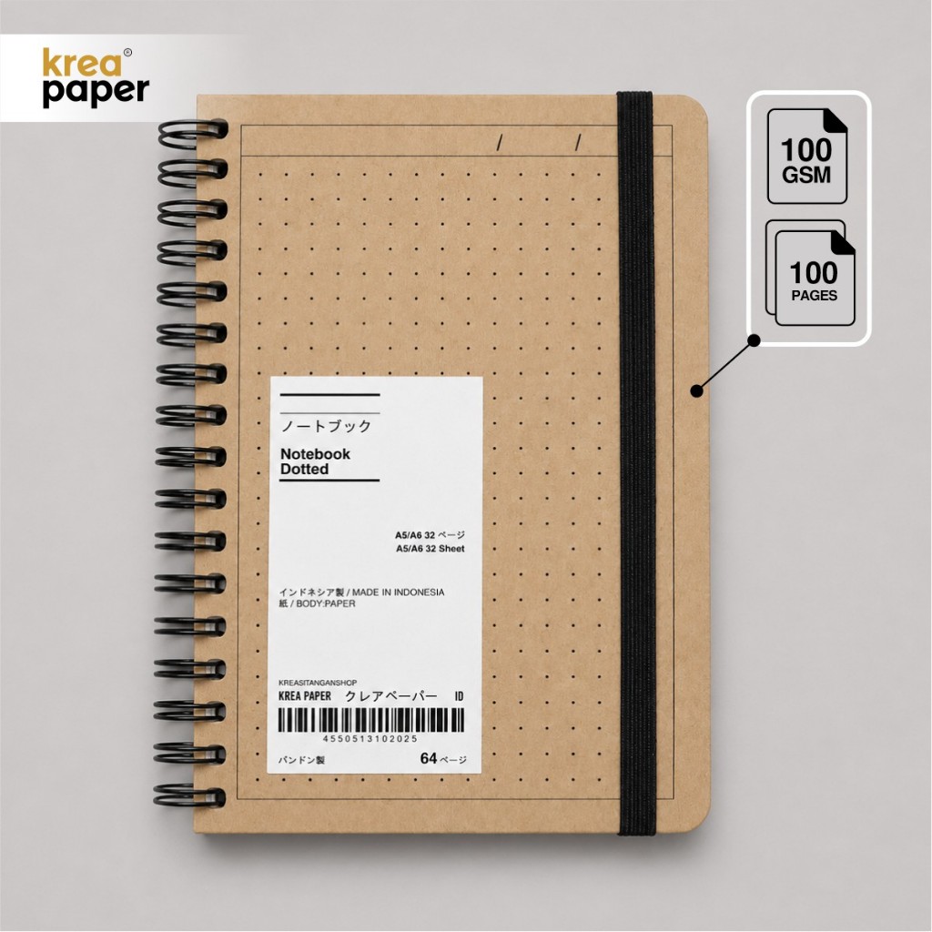 (DOTTED) NOTEBOOK HARD COVER | 100 HALAMAN | KERTAS 100GSM | JOURNAL BOOK | KRAFT PAPER | UKURAN A5 