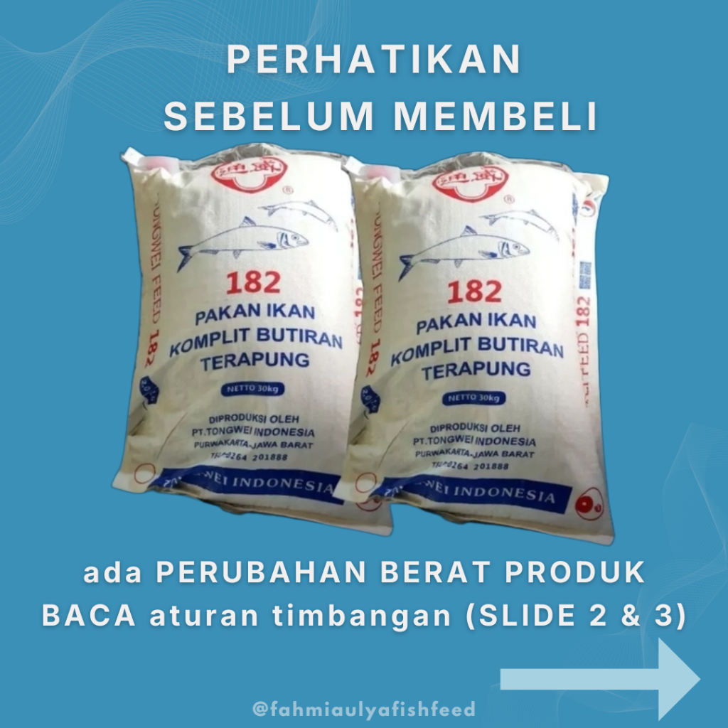 PAKAN IKAN MURAH(1 KG) TONGWEI 182 -2 182 -3 PAKAN IKAN GURAME PATIN PROTEIN 21-23% | TONGWEI TONGWE